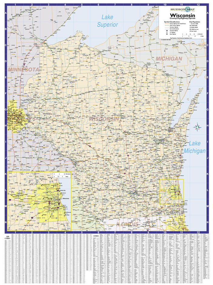 Wisconsin Zip Code Map Hudson Map Company 2570